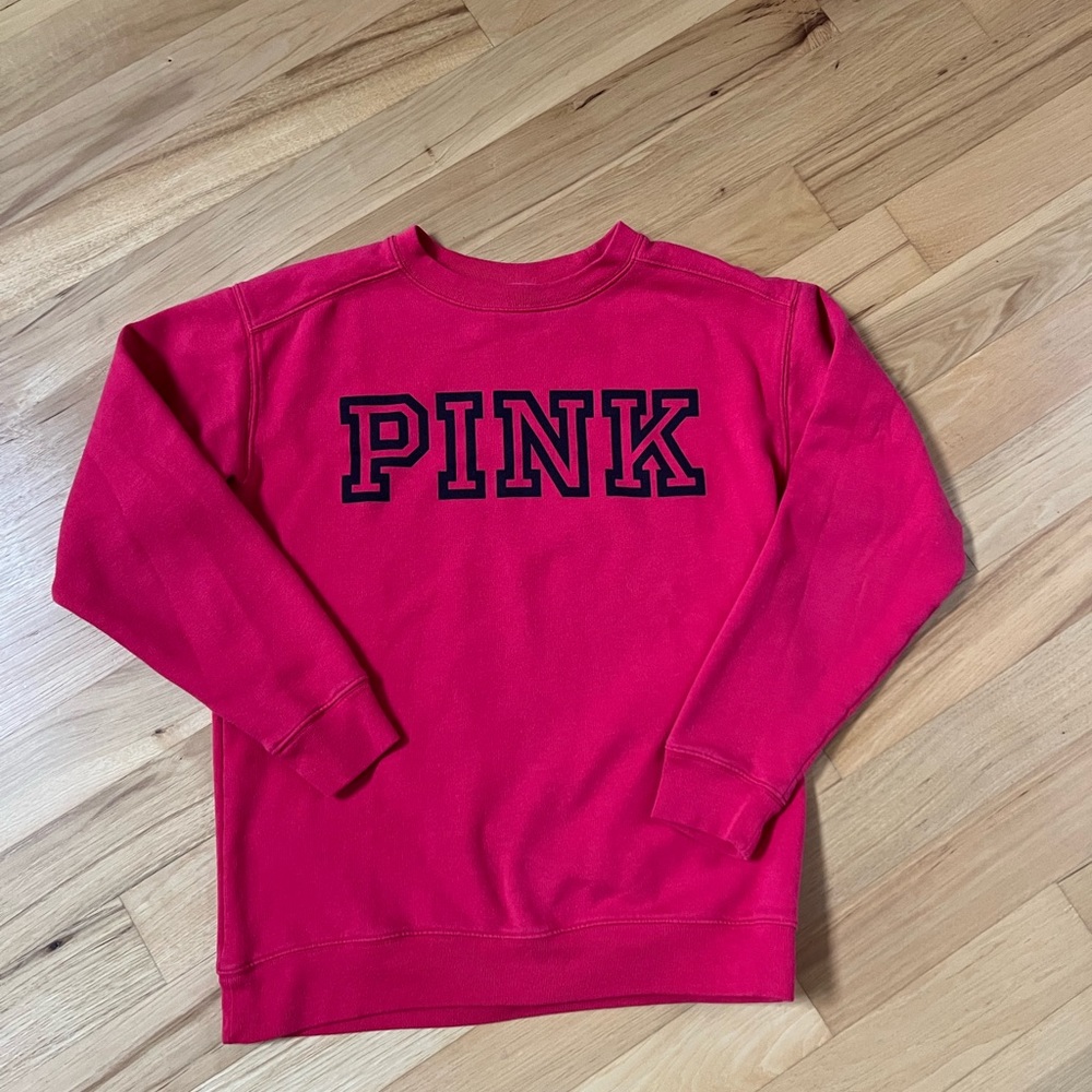 RED Victorias Secret Pink Logo Crew Neck